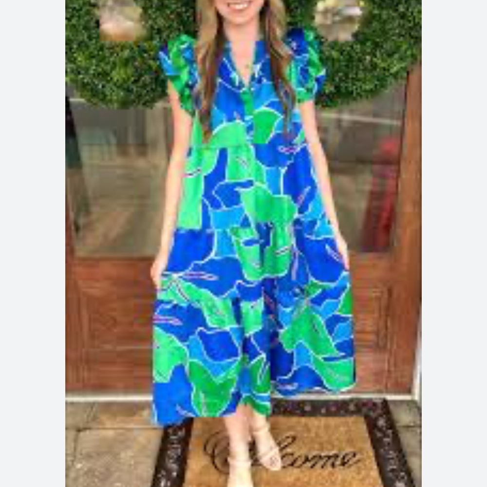 Umgee Blue & Green Floral Maxi Dress